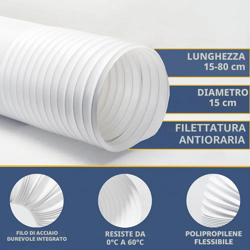 Tubo Condizionatore Portatile Con Adattatore, Tubo di Scarico Portatile Diametro 150mm, Estensibile Mobile Aria Condizionata Tubo, Per Condizionatori, Deumidificatori, Asciugatrici