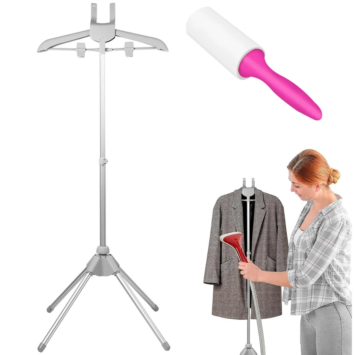 Steamer Stand telescopico per indumenti a vapore Rack per vestiti regolabile in altezza Supporto per vapore pieghevole per indumenti a vapore appendiabiti portatile con tappetino antiscivolo