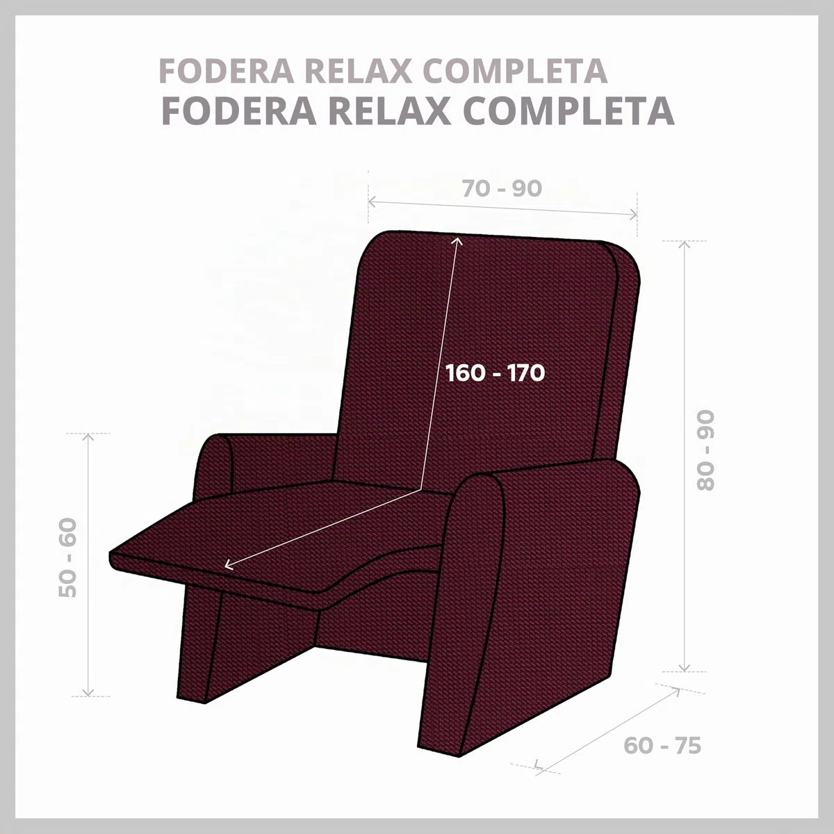 Textilhome Copripoltrona Relax Reclinabile TEIDE 1 Posto – Fodera Elasticizzata, Copridivano Poltrona Protettiva Antigraffio Anti-Animali – Colore Rosso (70-100 cm)