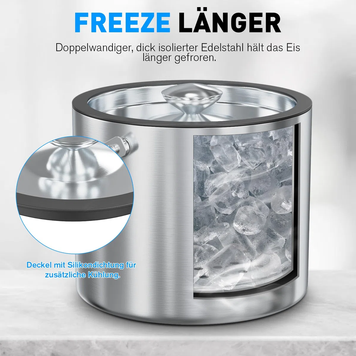 Secchiello Ghiaccio 3,2L Acciaio Inox a Doppia Parete Isolante, Secchiello Ghiaccio Vino Inclusa Coperchio Ermetico, setaccio e pinze per Il Ghiaccio, Cestello Ghiaccio per Feste ed Eventi
