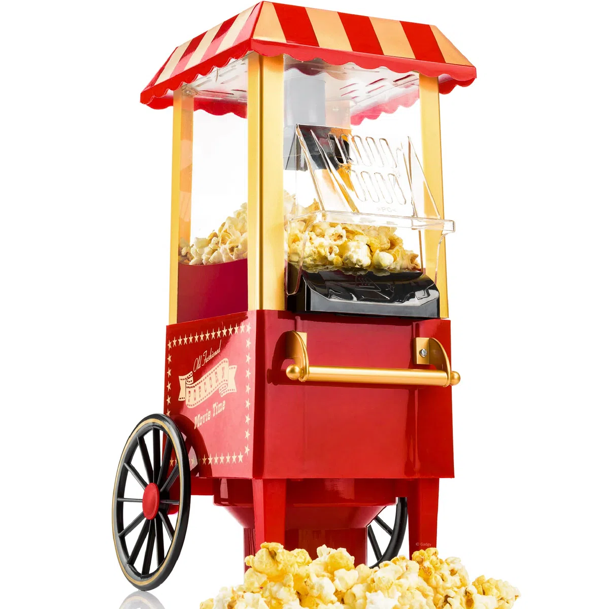 Gadgy Macchina Popcorn | Macchina per Pop Corn ad Aria Calda l Preparazione Salutare, Senza Olio o Grassi l Macchina Pop Corn con Misurino e Coperchio Superiore Rimovibile l Rivestimento Rosso Retrò