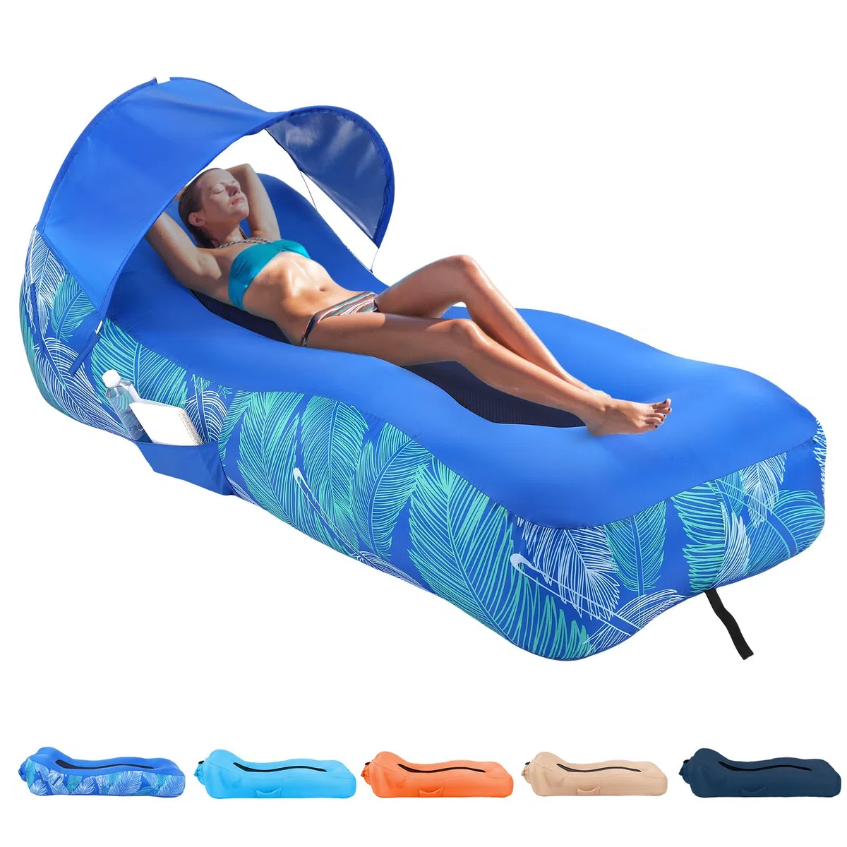 Divano gonfiabile ad aria con design unico, lettino da spiaggia gonfiabile con cuscino, impermeabile, sedia da campeggio, amaca per escursioni, cortile, viaggi, spiaggia, parco, picnic (blu)
