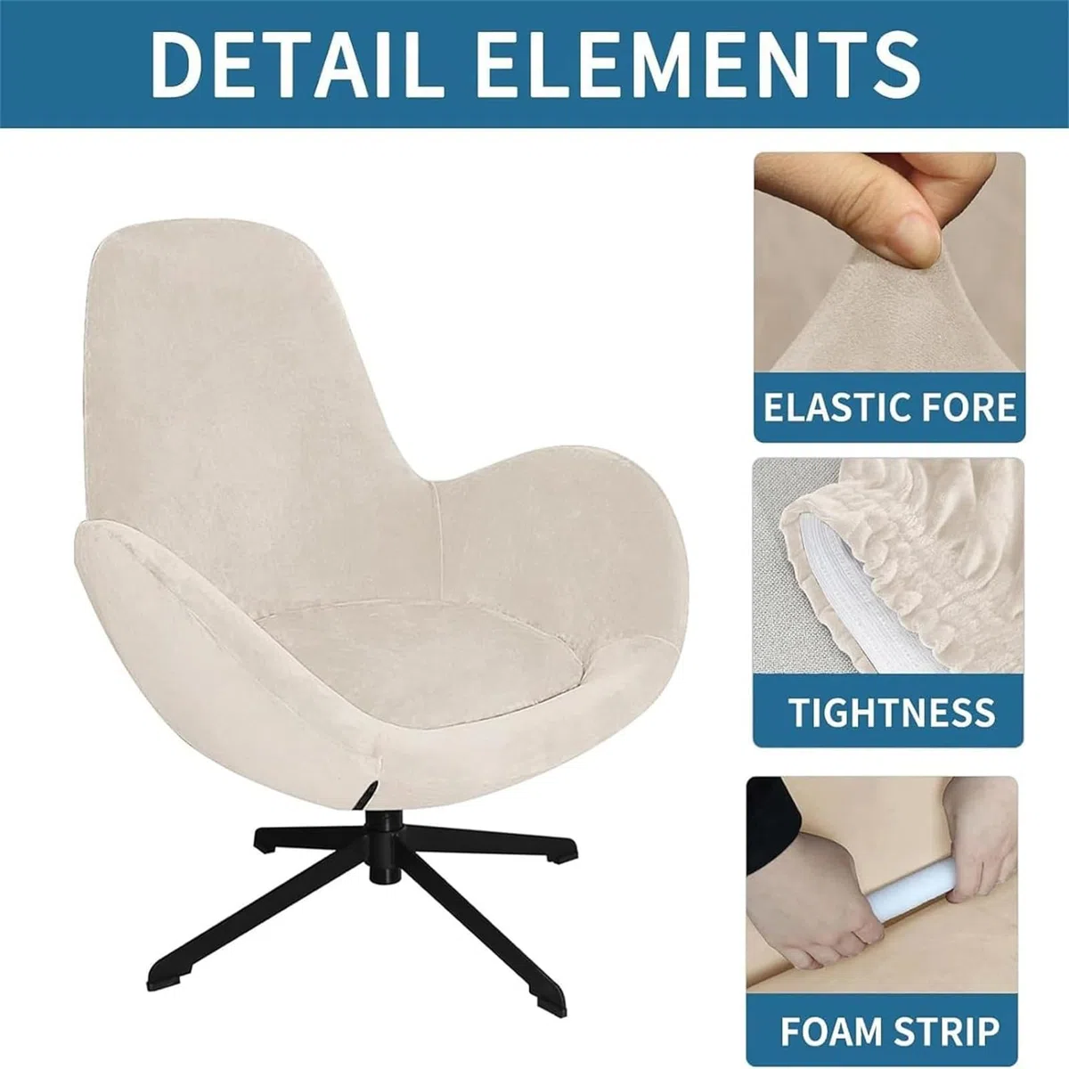 Fodera per Poltrona Girevole in Guscio d'uovo, Moderna Copertura Protettiva per Poltrona Lounge con Schienale Medio Curvo, Copertura Sedia Ufficio/Cucina con Braccioli (Beige)