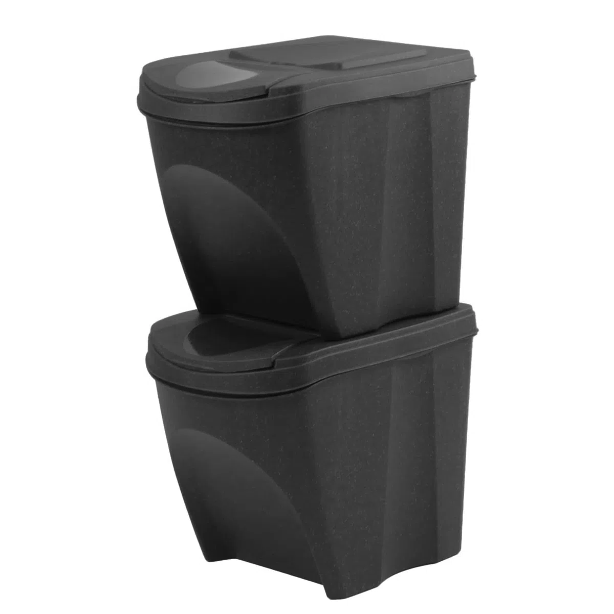 Set di 2 bidoni cestini SortiBox impilabili raccolta differenziata in plastica ECO con 33% legno 50 litri (2x25L) da riciclaggio Antracite pattumiera per interni casa da cucina