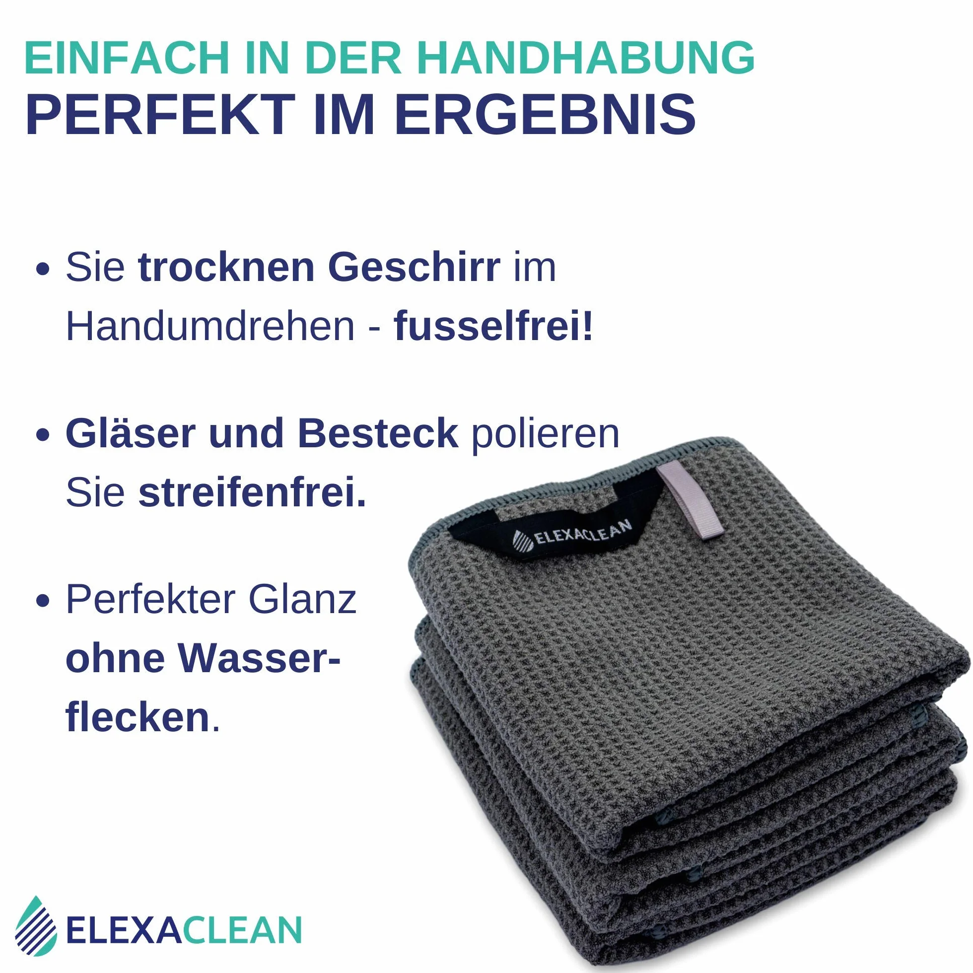 ELEXACLEAN Canovacci da cucina (set da 6, 68x42 cm, antracite/grigio scuro) strofinacci morbidi in microfibra, panni a nido d'ape asciuga-stoviglie per la cucina