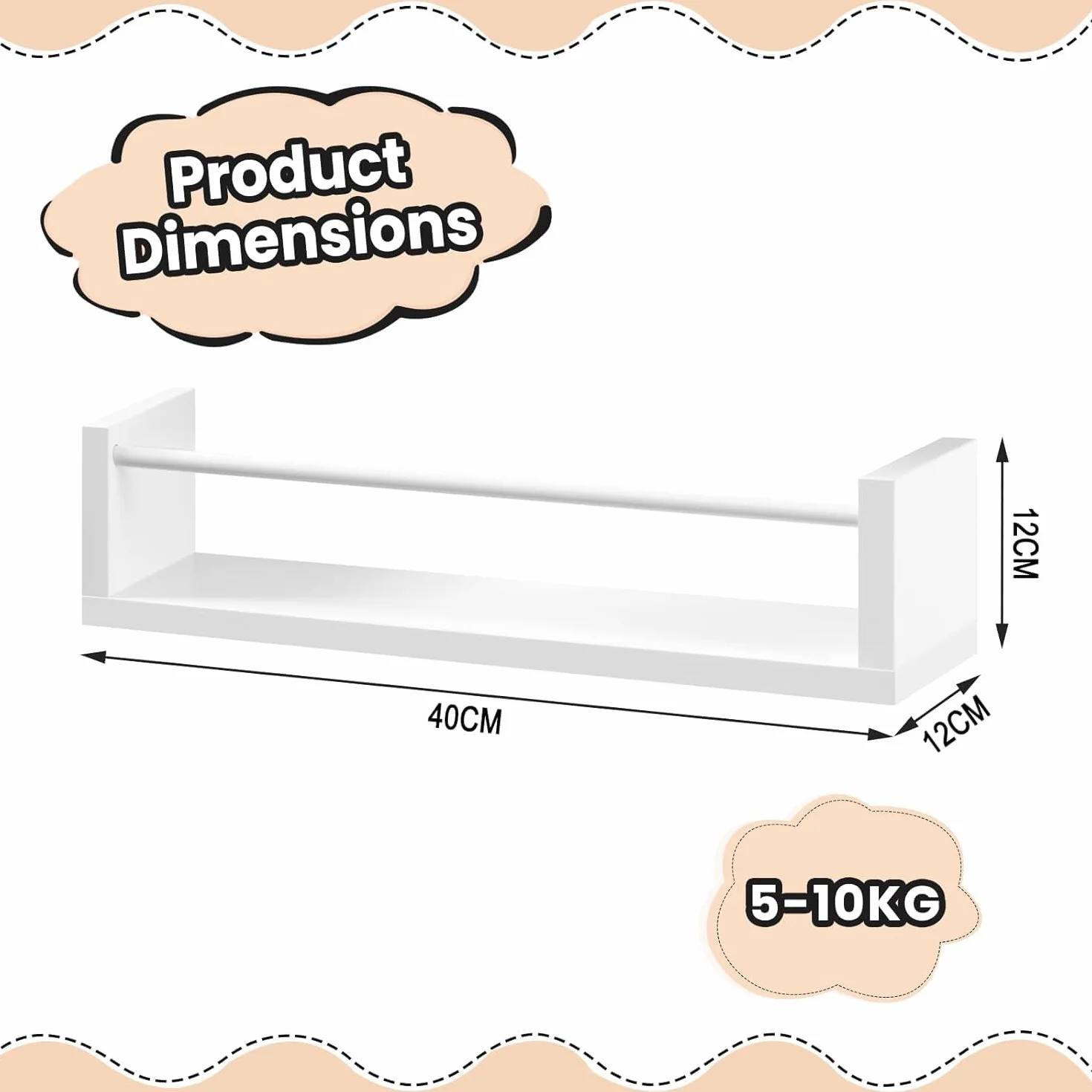 WOLTU Libreria da Parete per Bambini, 3 Mensole per Cameretta, Porta Libri e Giocattoli, Libreria Sospesa in Pino e MDF, Bianco, RG9508ws