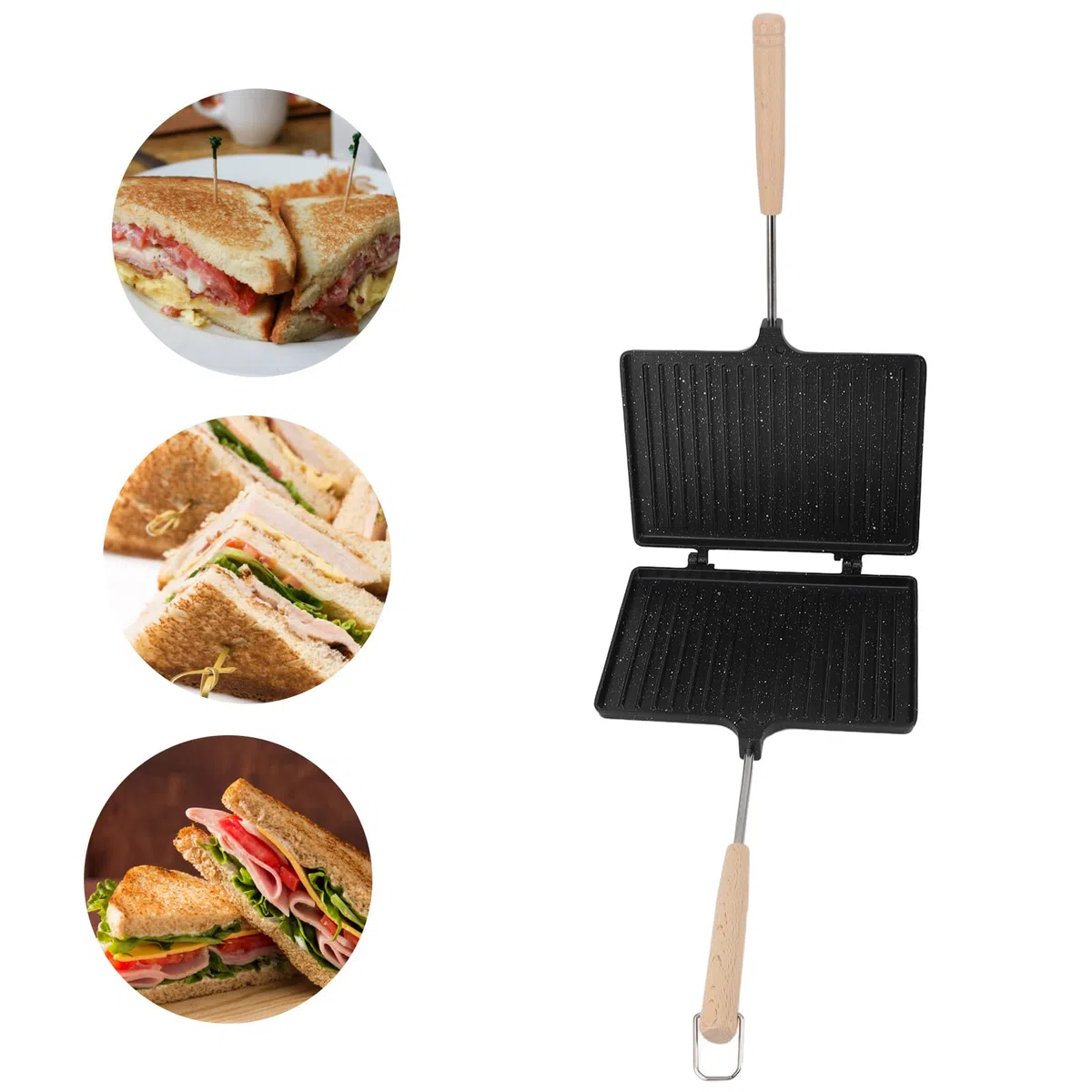 Panini Press Sandwich Maker, Tostapane a Gas a Doppia Faccia Antiaderente, Tostapane a Mano da Campeggio in Alluminio, Griglia per Pressa per Panini per Toast, Waffle, Colazione