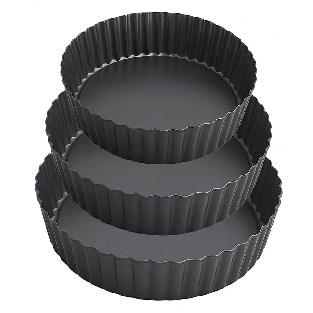 MGE - Set 3 Stampo Crostata - Teglia per Quiche e Crostata Alto - Stampo Crostata Furba con Fondo Removibile Antiaderente- Teglia Rotonda da Forno - Stampo Quiche Torte - 20, 24, 28 cm