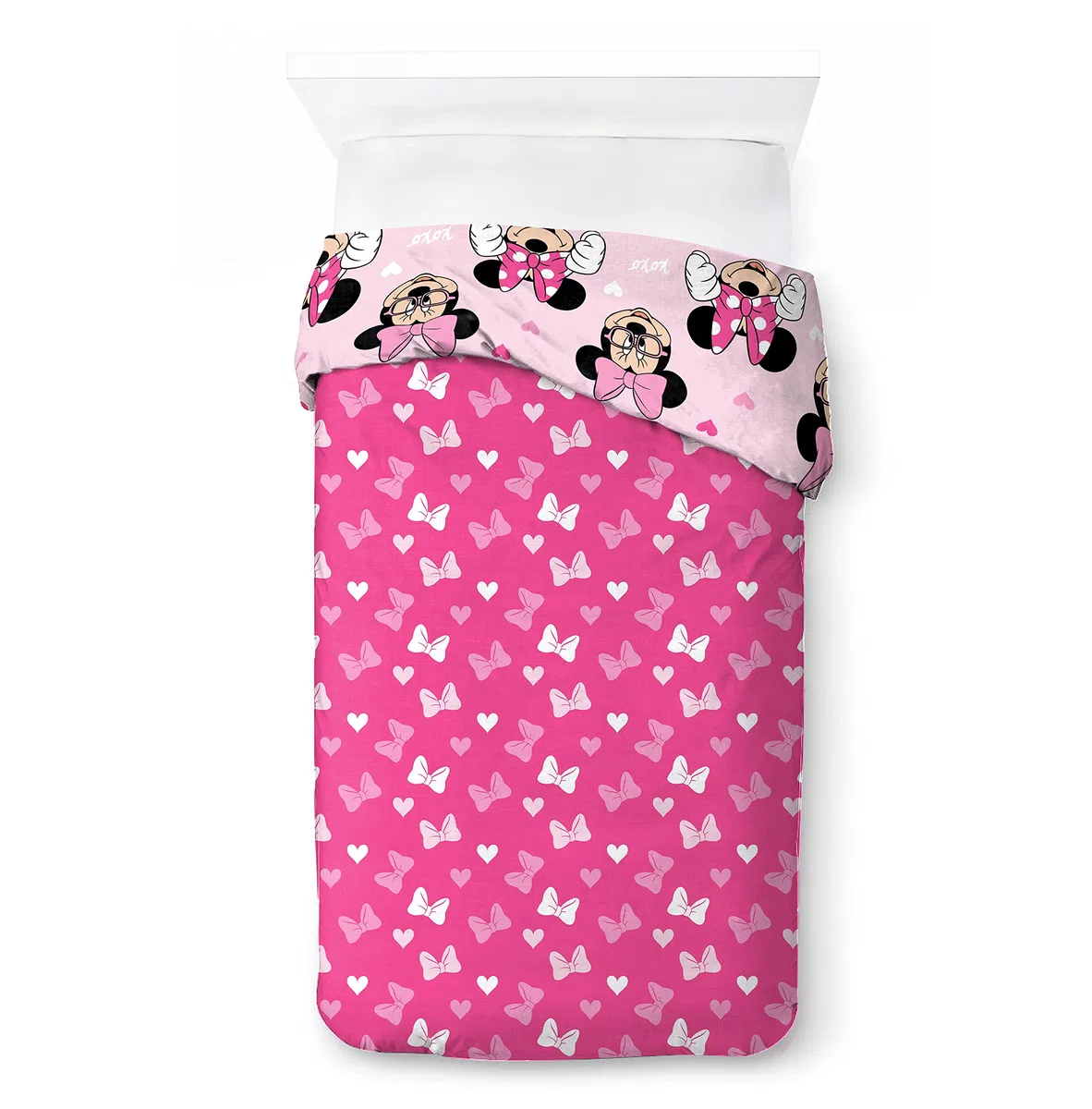 Jay Franco Set biancheria da letto per bambini Disney Minnie Hearts & Love 100% cotone 135 x 200 cm Misura letto singolo - Copripiumino + federa 50 x 70 cm