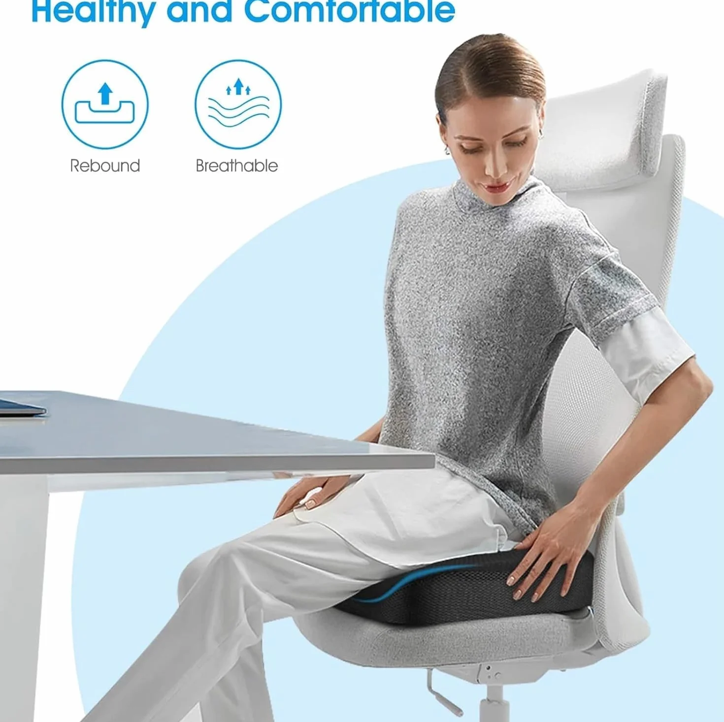 Feagar Cuscino per Sedile - Cuscini Ergonomico Sedile per Coccige Sciatica Lombare - Cuscino Memory Foam per Ufficio Casa Auto Sedia a Rotelle, Nero