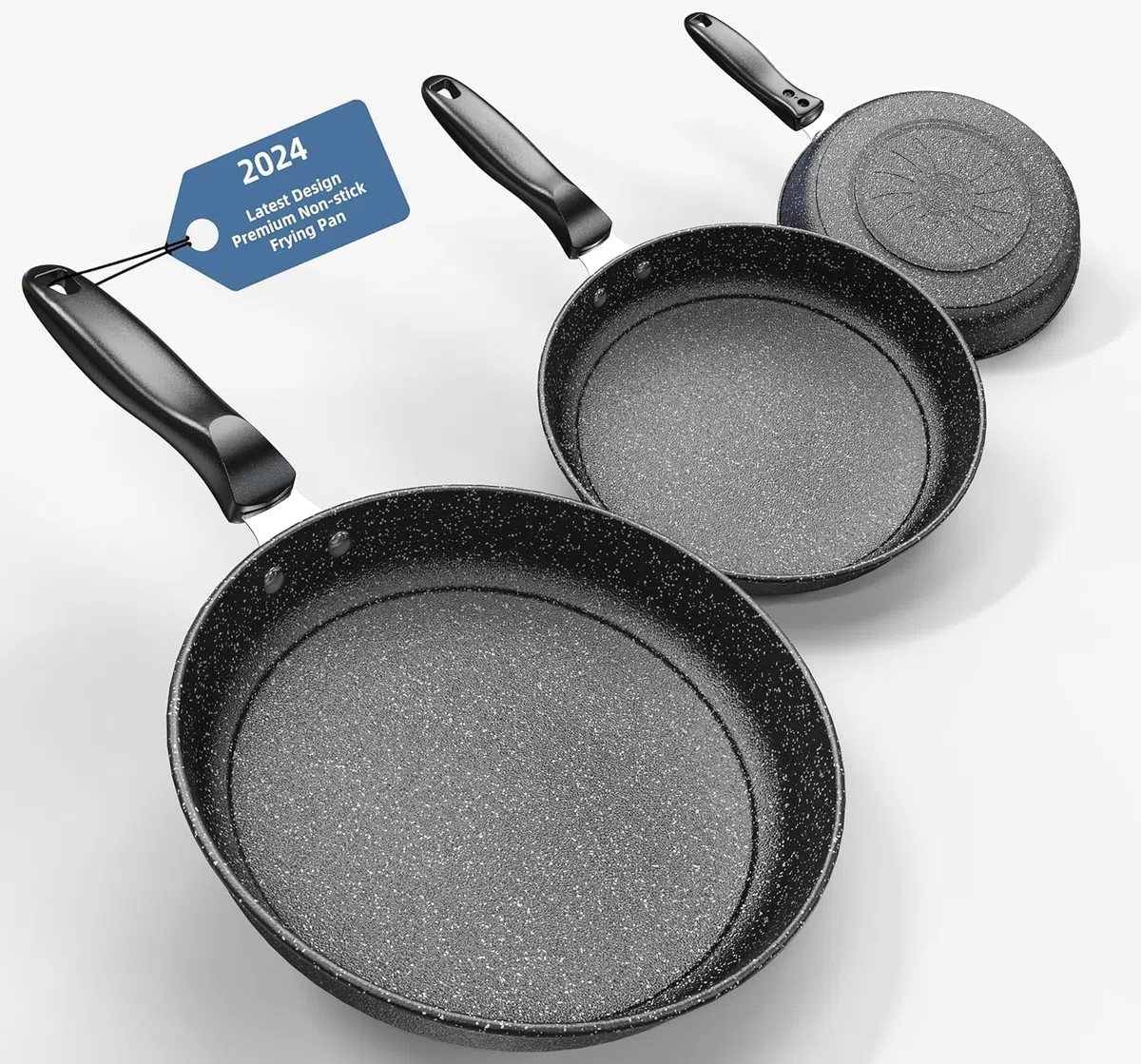 Kiseely Set di padelle antiaderenti, padella in ghisa da 26 cm + 28 cm + 30 cm, set da 3 pezzi per cucinare, padelle professionali antiaderenti con manico resistente al freddo (NI2)