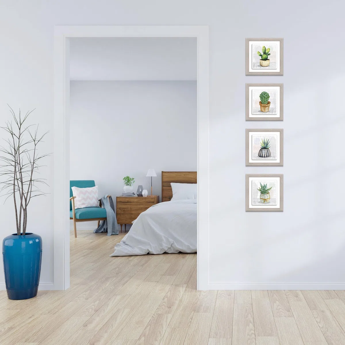 Lupia - Set 4 Quadri in Ceramica Moderna BOTANY con Cornice Shabby Beige, Decorazione Rilievo Vivace, per Soggiorno, Camera, Ufficio, Ideale per Regali, 18x18cm o 29x29cm, Made in Italy 18x18 cm