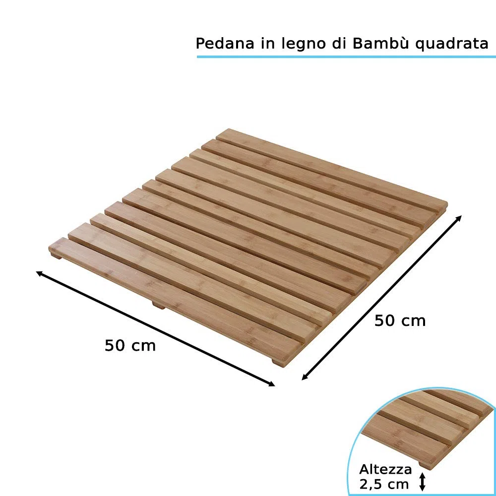Pedana Doccia Antiscivolo in bambù - Quadrata 50 x 50 cm - Colore Miele