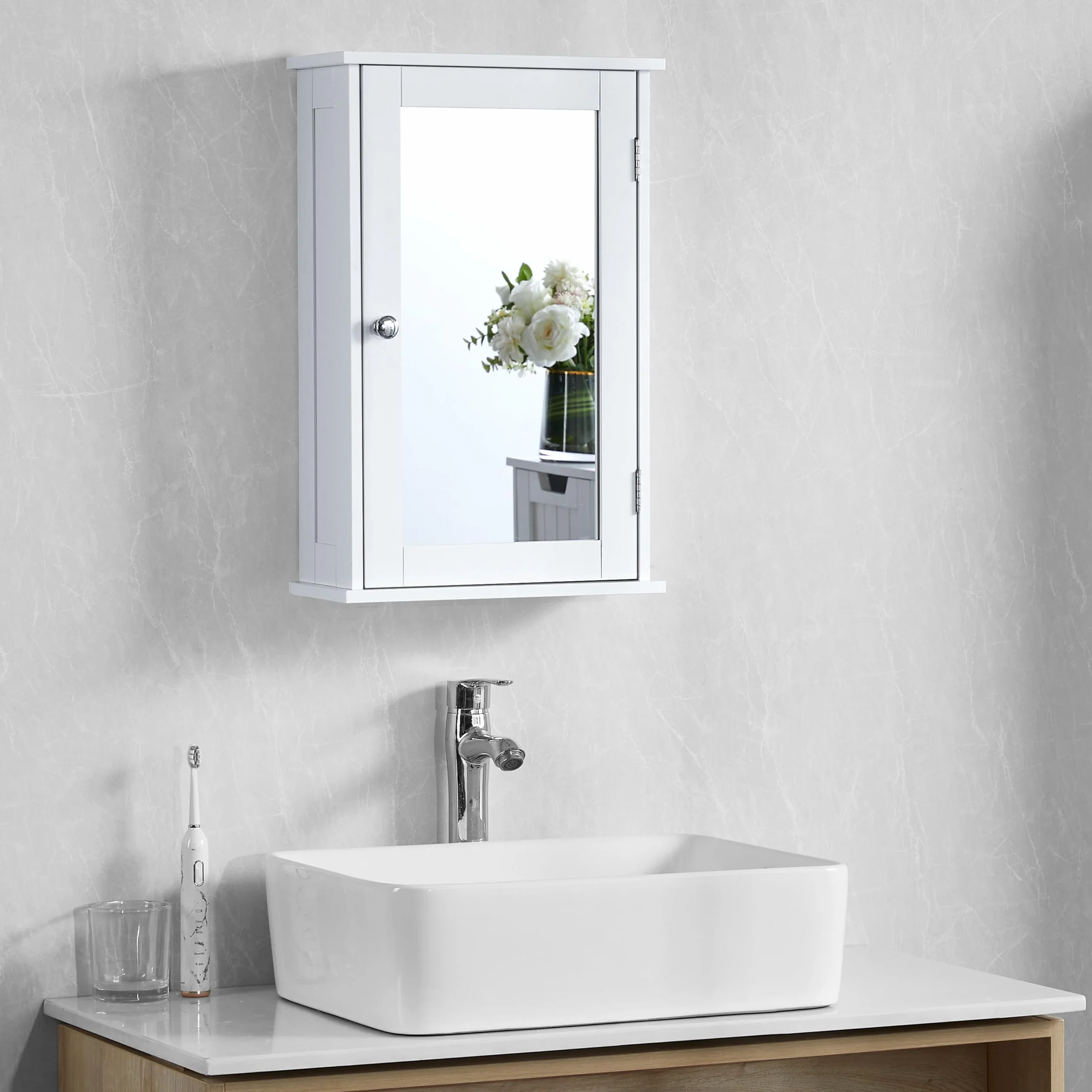 Bath Vida, Milano, Mobiletto da Bagno, Anta Singola con Specchio, da Parete, Bianco