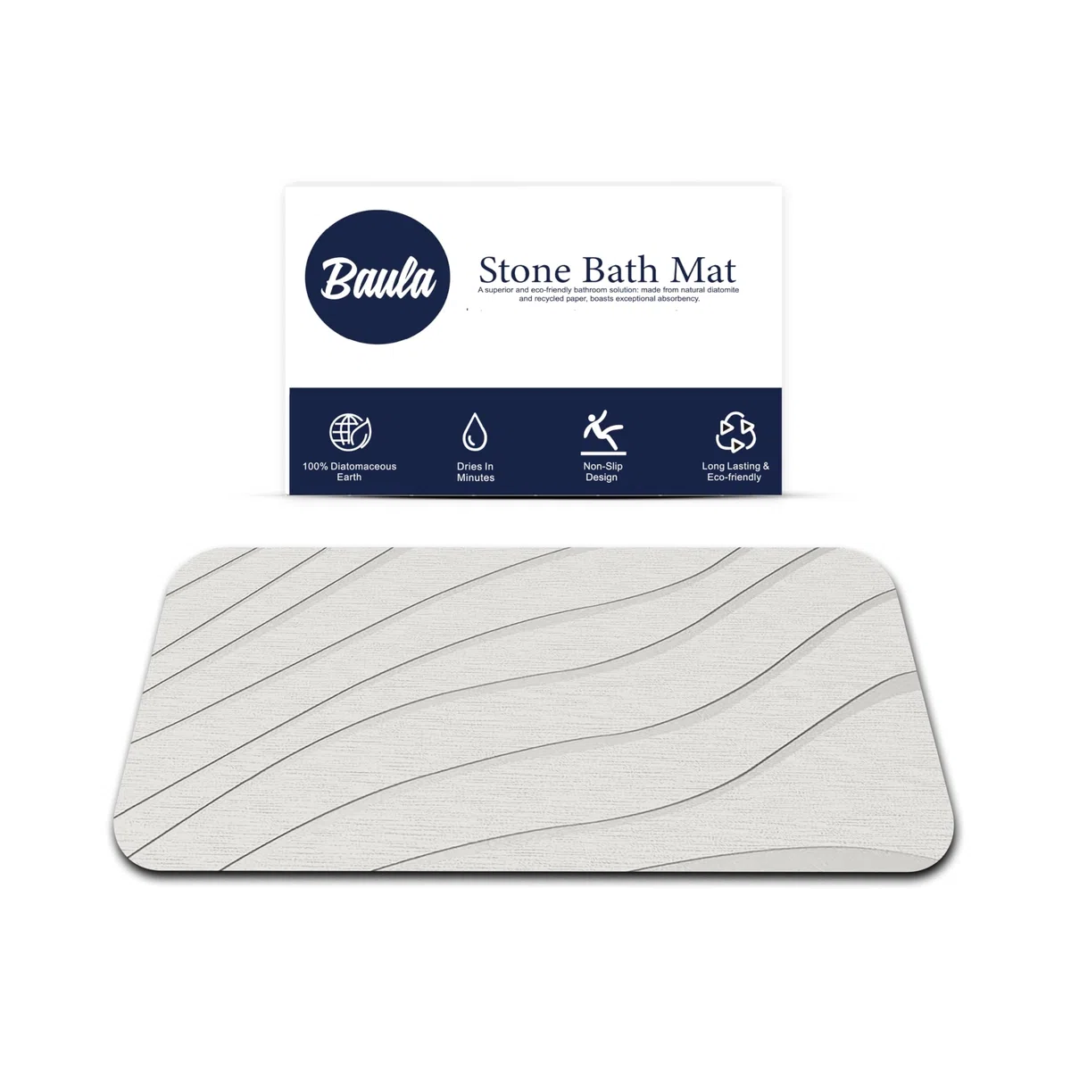 BAULA – Tappeto Bagno Diatomite 60x40 cm - Tappeto Bagno Assorbente – Tappeto Doccia Assorbente – Tappeto Diatomite Bagno Antiscivolo – Design Moderno Reversibile (2 Lati) – Stone Bath Mat