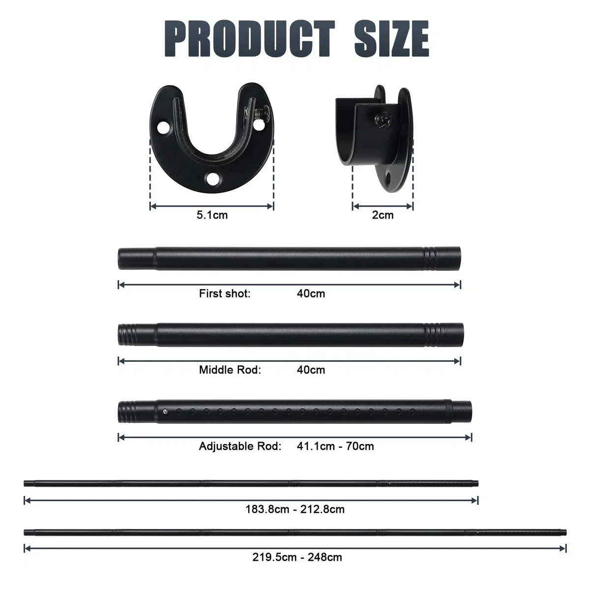 Aste per armadio per appendere vestiti, regolabile in metallo da 40 a 212cm, asta per armadio estensibile resistente, diametro 2,8 cm, asta appendiabiti retrattile per armadio, lavanderia