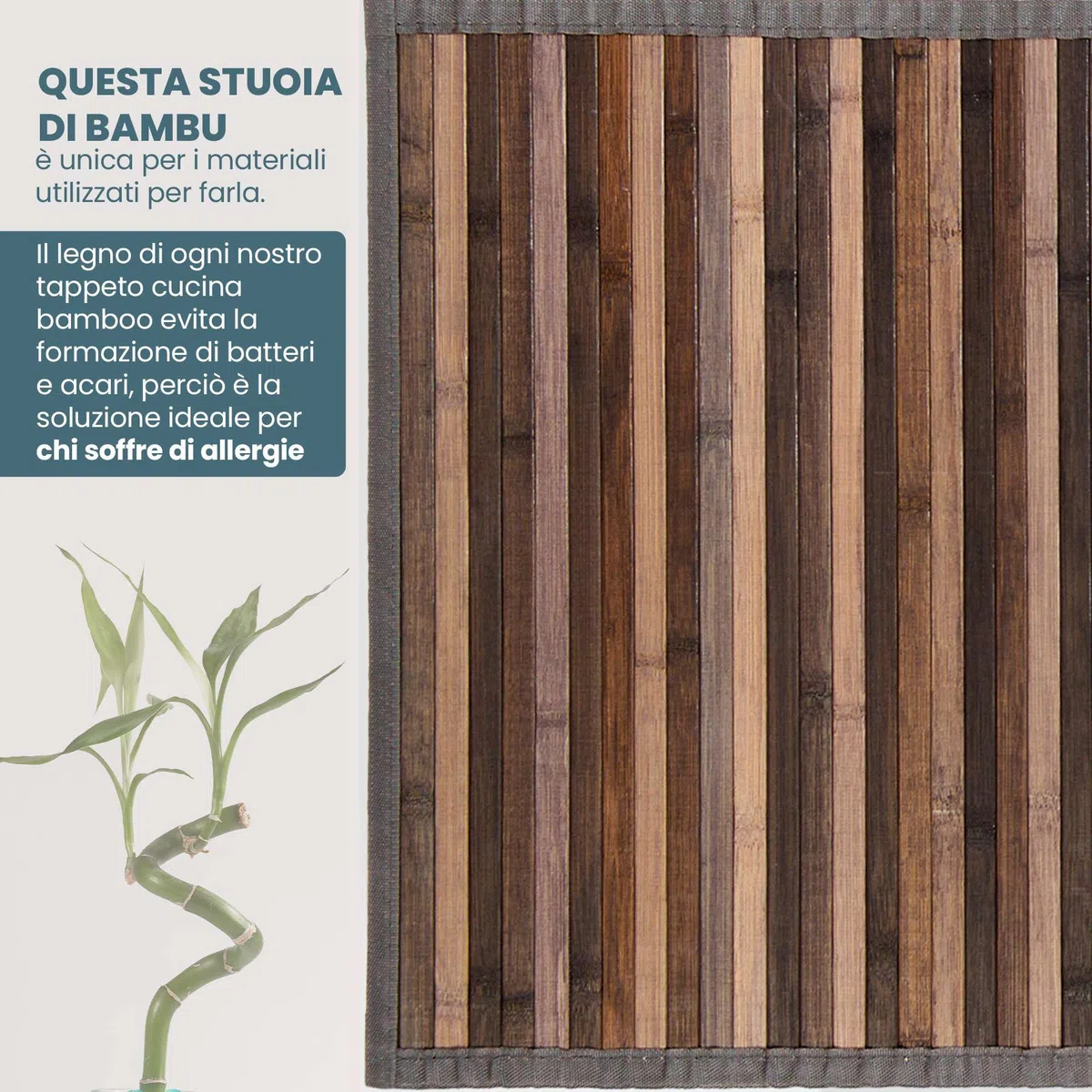 Tappeto Bamboo Cucina Antiscivolo | Passatoia Cucina Idrorepellente, Facile da Pulire e Realizzata con Materiali Sostenibili | Tappeto Bambu Effetto Degrade (Grigio, 50 x 230 cm)