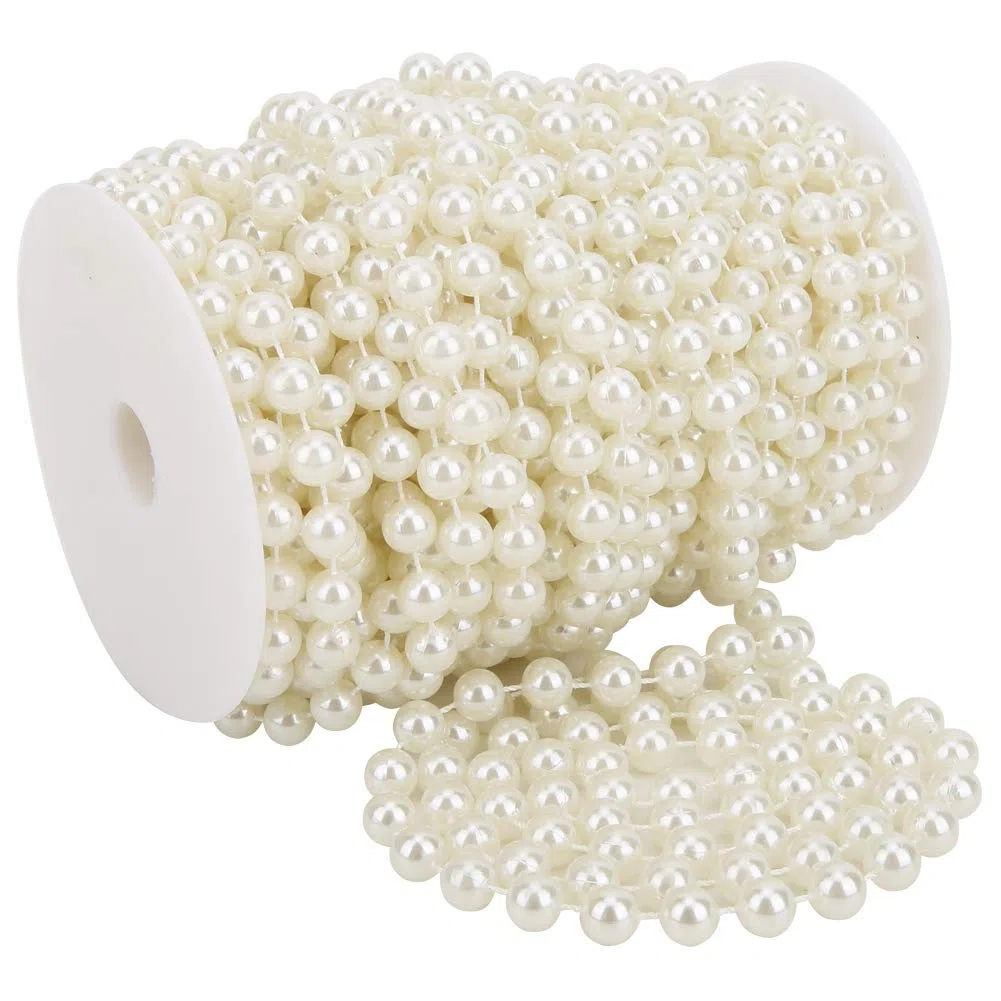 Wakects Filo di Perle Bianche 20M/Rotolo 10mm Ghirlanda di Perline Stringa di Perle in ABS per Matrimonio, Abbigliamento, Lavori Artigianali Fai da Te (Beige)