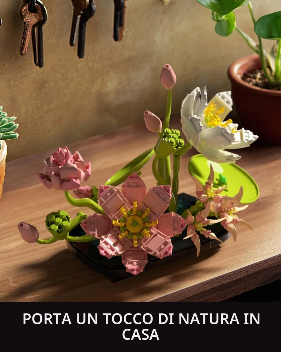 Nifeliz Set da costruzione di fiori di loto per adulti, Modelli di piante per decorazioni da tavolo o ufficio, Regalo per gli amanti delle piante e gli appassionati di giardino (506 pezzi, NF10334)