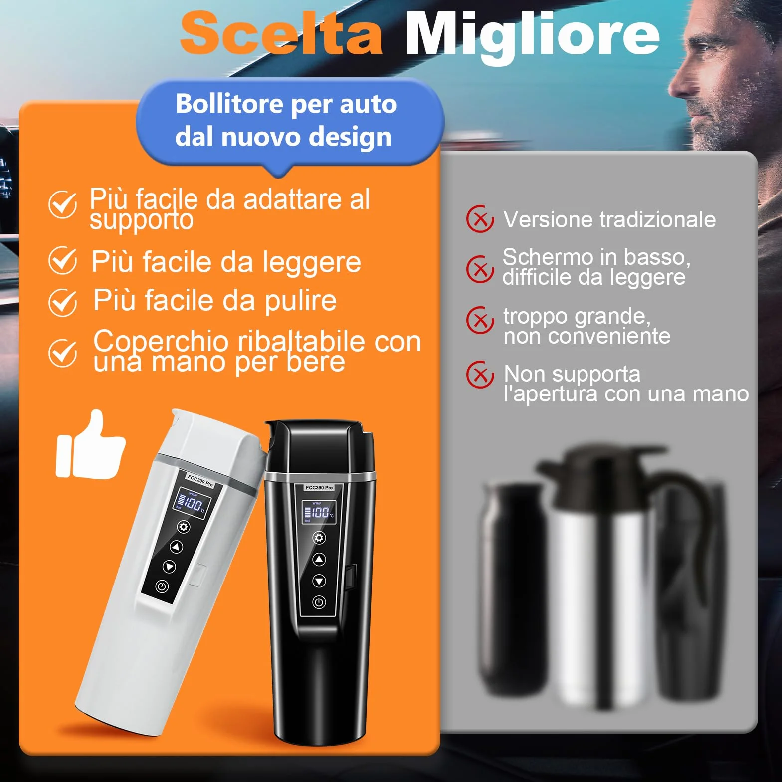 Bollitore Elettrico per Auto 12v e 24v, Piccolo Bollitore Elettrico da Viaggio 450ml per Camion,Auto, Taxi, per Preparare il Tè e il Latte Neonato, con Temperatura Regolabile, Tenere in Caldo
