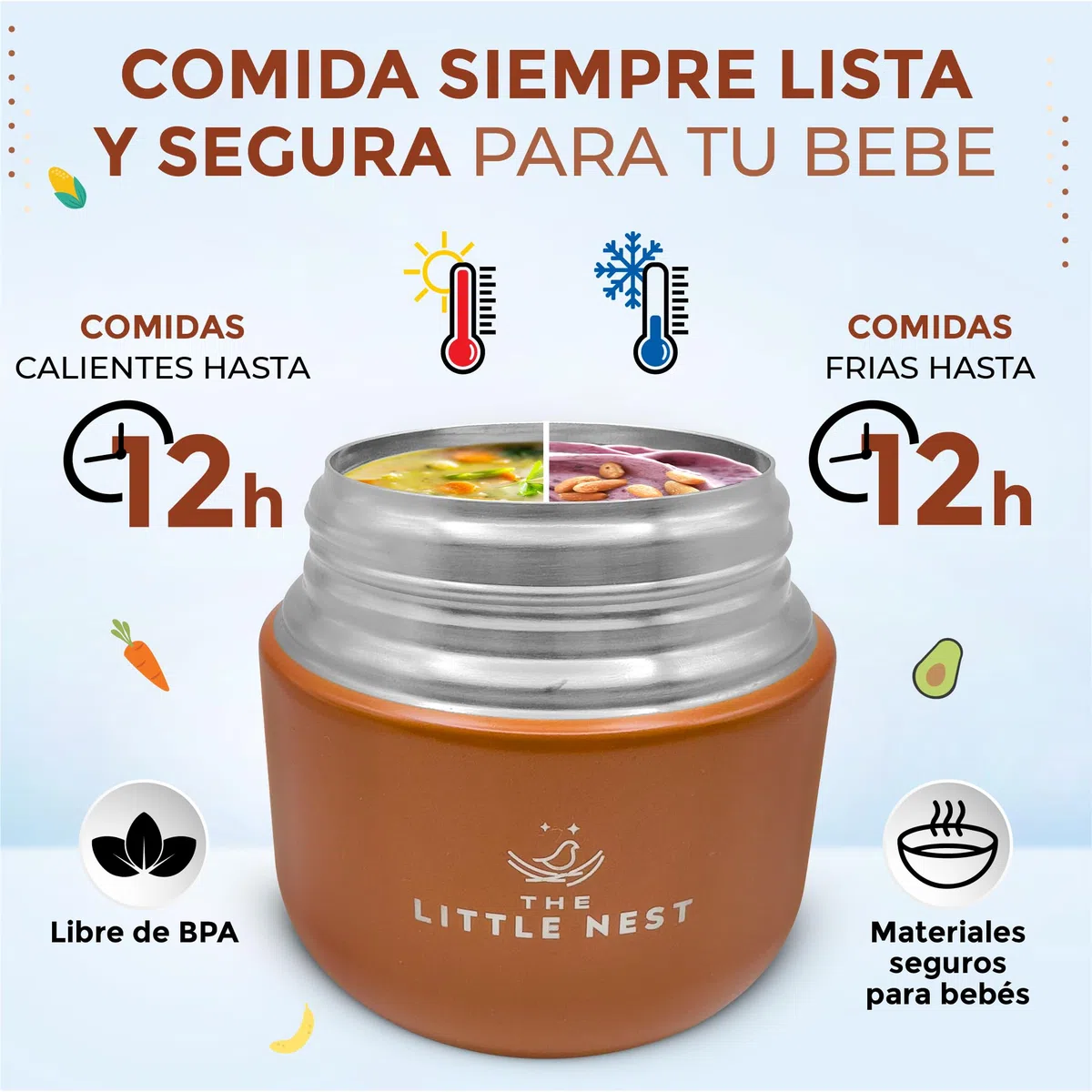 Set Thermos per alimenti per bambini 300 ml, in acciaio inox, 2 contenitori e custodia termica, chiusura ermetica, isolamento a doppia parete, mantiene caldo e freddo, senza BPA