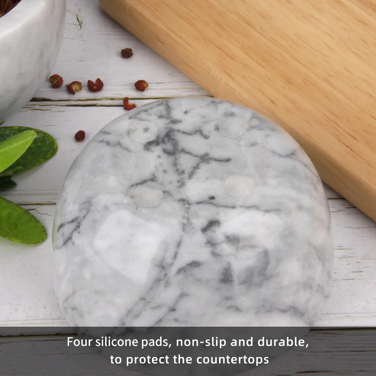 Saliera in Marmo con Coperchio Cucchiaio in Legno, Portasale Pepiera Contenitore Moderno per Spezie, Sale o Pepe, Zucchero, Barattolo di Stoccaggio per la Cucina (Ciotola Bianca)