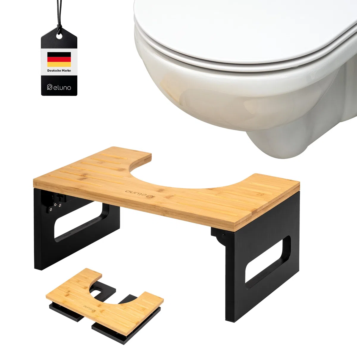 eluno Sgabello WC in bamb? con cuscinetti antiscivolo, pieghevole salvaspazio, stabile sgabello ideale per adulti e bambini, offre sollievo in caso di stitichezza, gonfiore (Nero)