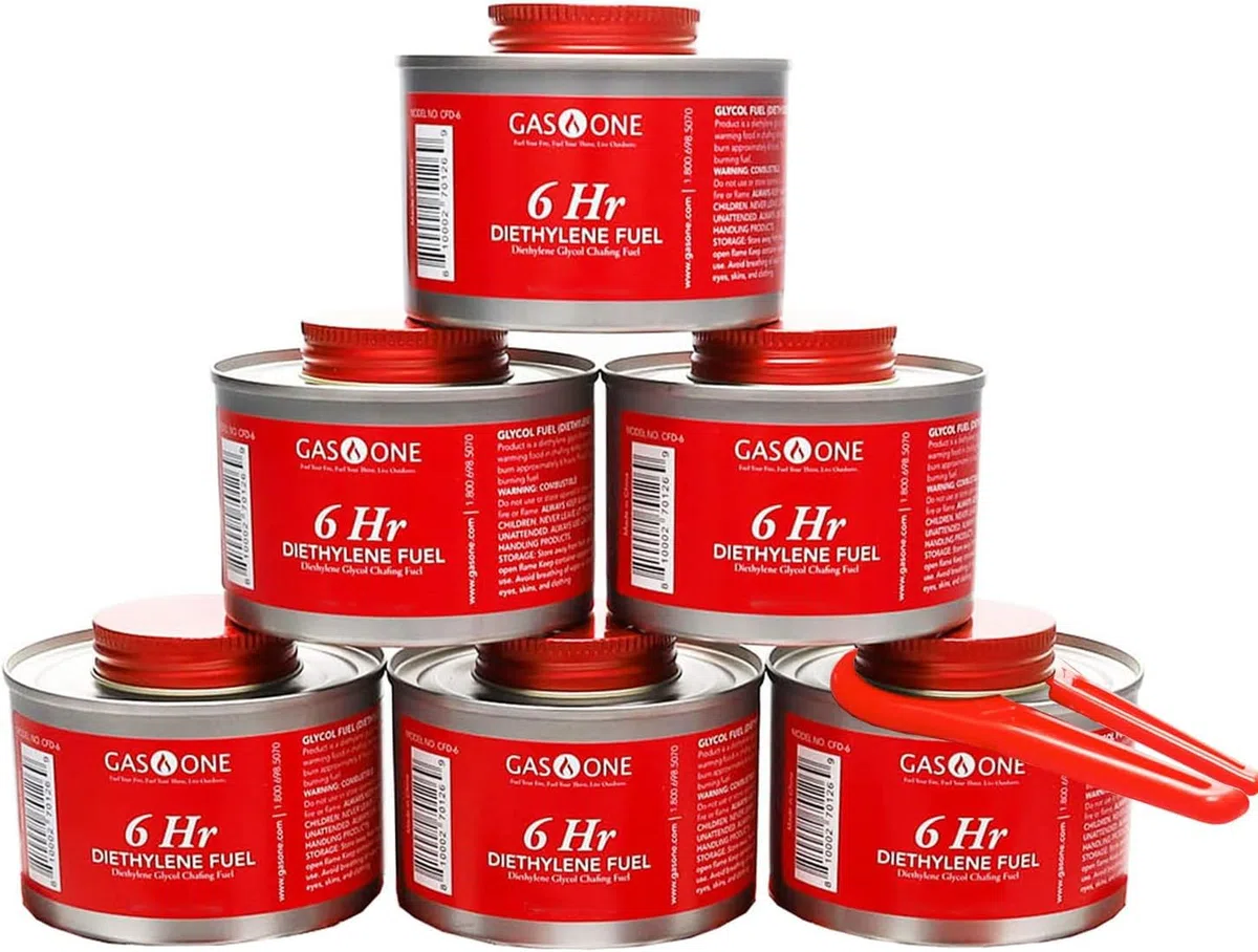GASONE CFD-6-6 Gas One 6 PK – 6 Ore di Cottura stoppino Liquido Sicuro sfregamento Carburante & Coperchio apribottiglie per scaldavivande