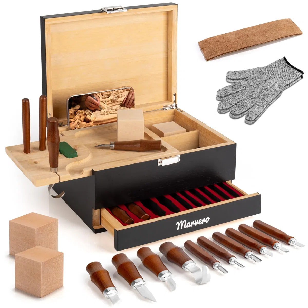 17-in-1 Kit per intaglio del legno, set di strumenti per intaglio del legno, set di coltelli da intaglio, kit per la lavorazione del legno, set di strumenti per intaglio del legno, con grandi scatole