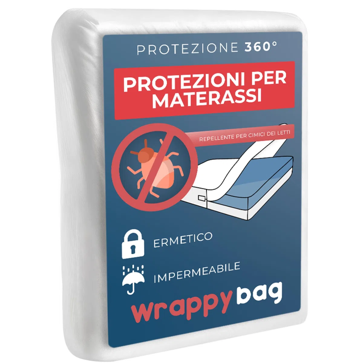 Wrappybag Coprimaterasso Antiacaro - Fodera Integrale Anti-Cimici & Anti-Acaro - Proteggi Materasso Impermeabile senza Trattamenti Chimici - per Materasso Matrimoniale 160 x 200 cm