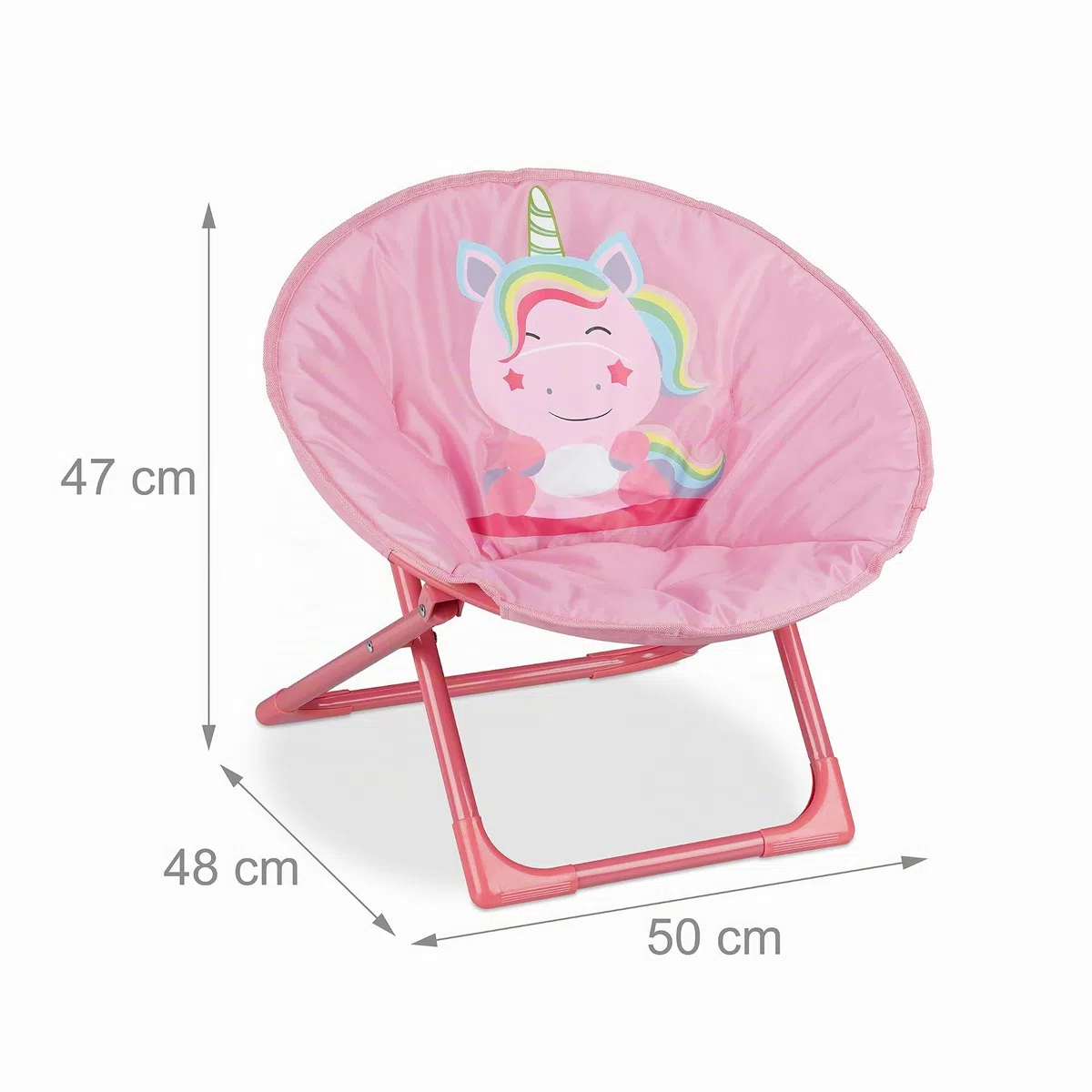 Relaxdays Moon Chair, Sedia Pieghevole Ultraleggera per Bambini e Bambine, Interni e Esterni, Poltroncina, Unicorno Rosa