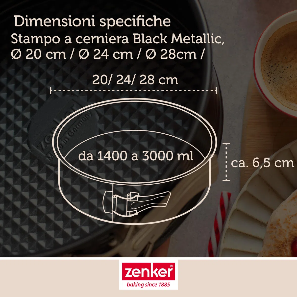 Zenker Set da 3 tortiere apribili con cerniera, materiale acciaio al carbonio, teglie da forno rivestimento antiaderente, base a nido d'ape, dimensioni Ø20, Ø24, Ø28 cm