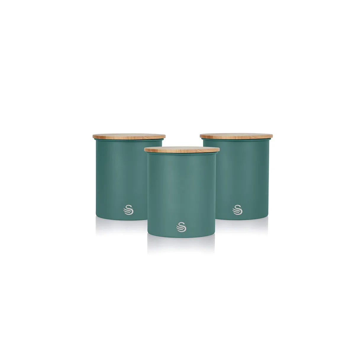 Swan Nordic Set di 3 Barattoli da Cucina in Acciaio al Carbonio, Robusti, con Coperchio in bambù, per Conservare tè, caffè e Zucchero, Design Moderno, Verde