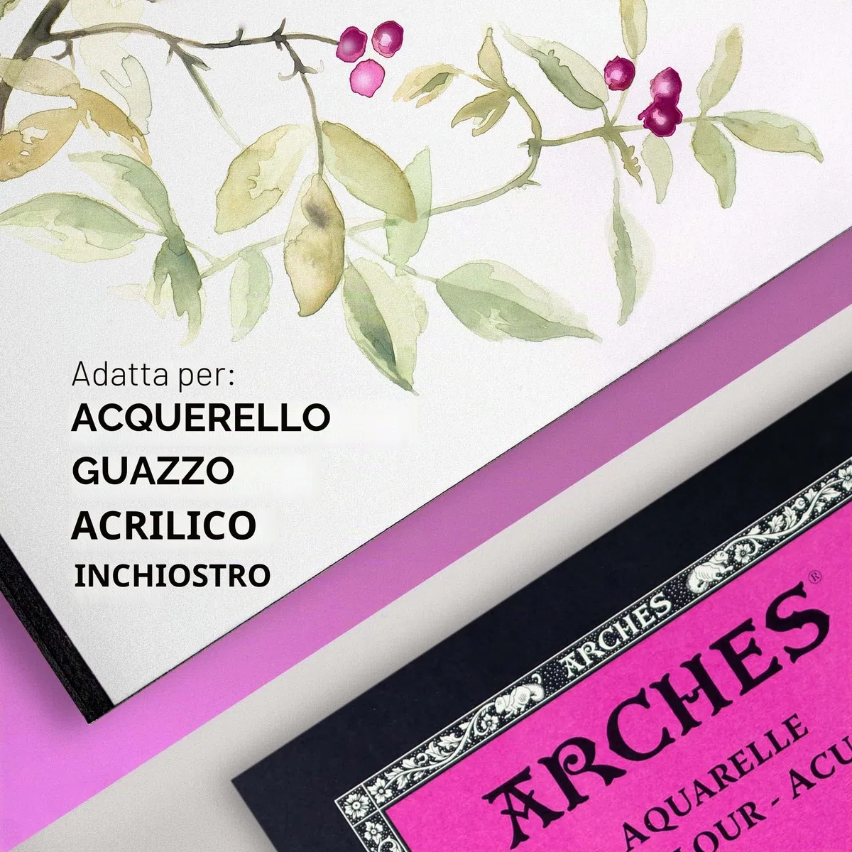 Arches Aquarelle 100% Satin 300 g Blocco incollato A3 12 Fogli Bianco Naturale, Colore, A1795099