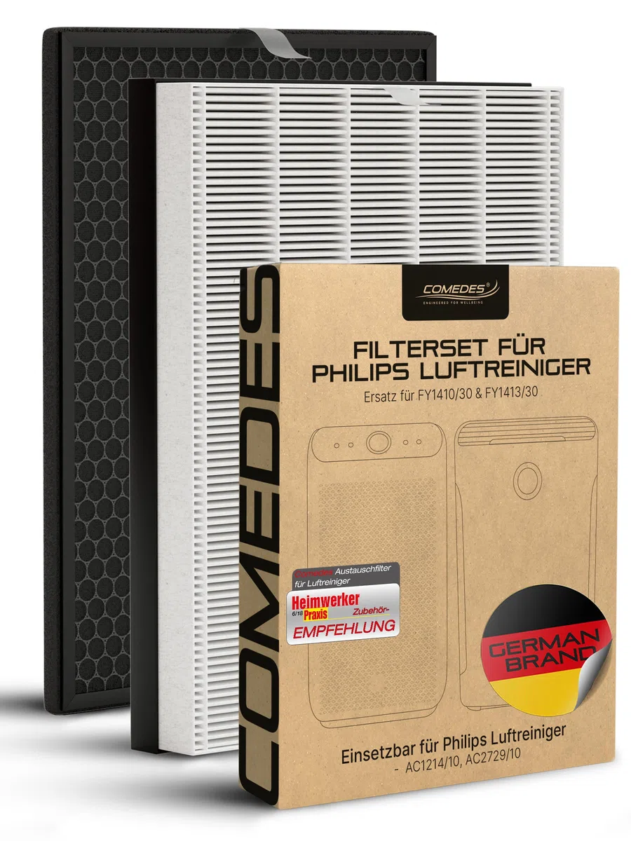 Comedes Set di filtri di ricambio per Philips AC1215/10 e AC2729/10 Purificatore d'Aria | HEPA e filtro a carbone attivo | applicabile al posto di Philips FY1410/30 e FY1430/30 (1)