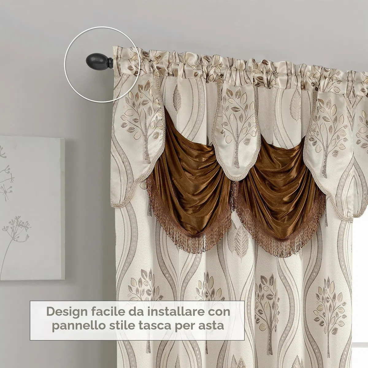 Elegant Comfort Lussuoso set di tende a pannello con mantovana attaccata e supporto 137,2 x 213,4 cm (set da 2), beige