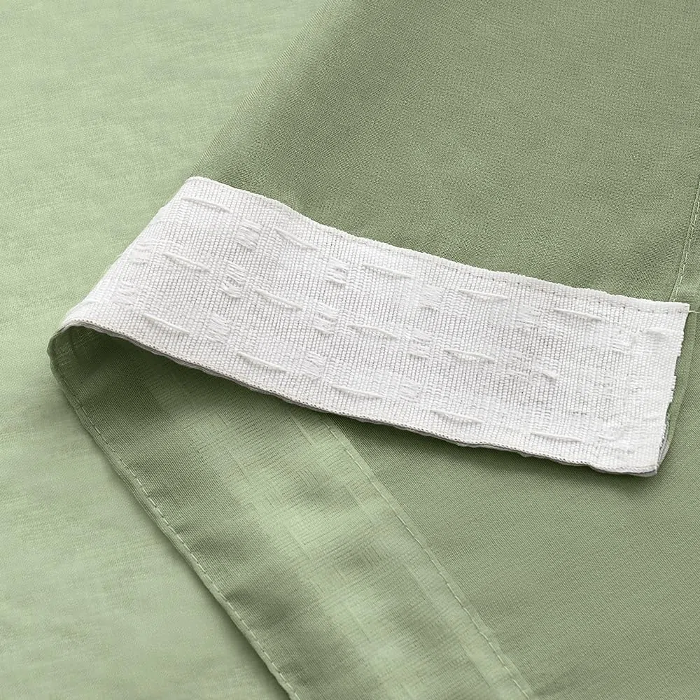 EMEMA Sheer - Set di 2 tende in voile, con fettuccia arricciata, trasparenti, in voile, poliestere, trasparente, per soggiorno, camera da letto, 140 x 260 cm (larghezza x altezza), colore verde salvia