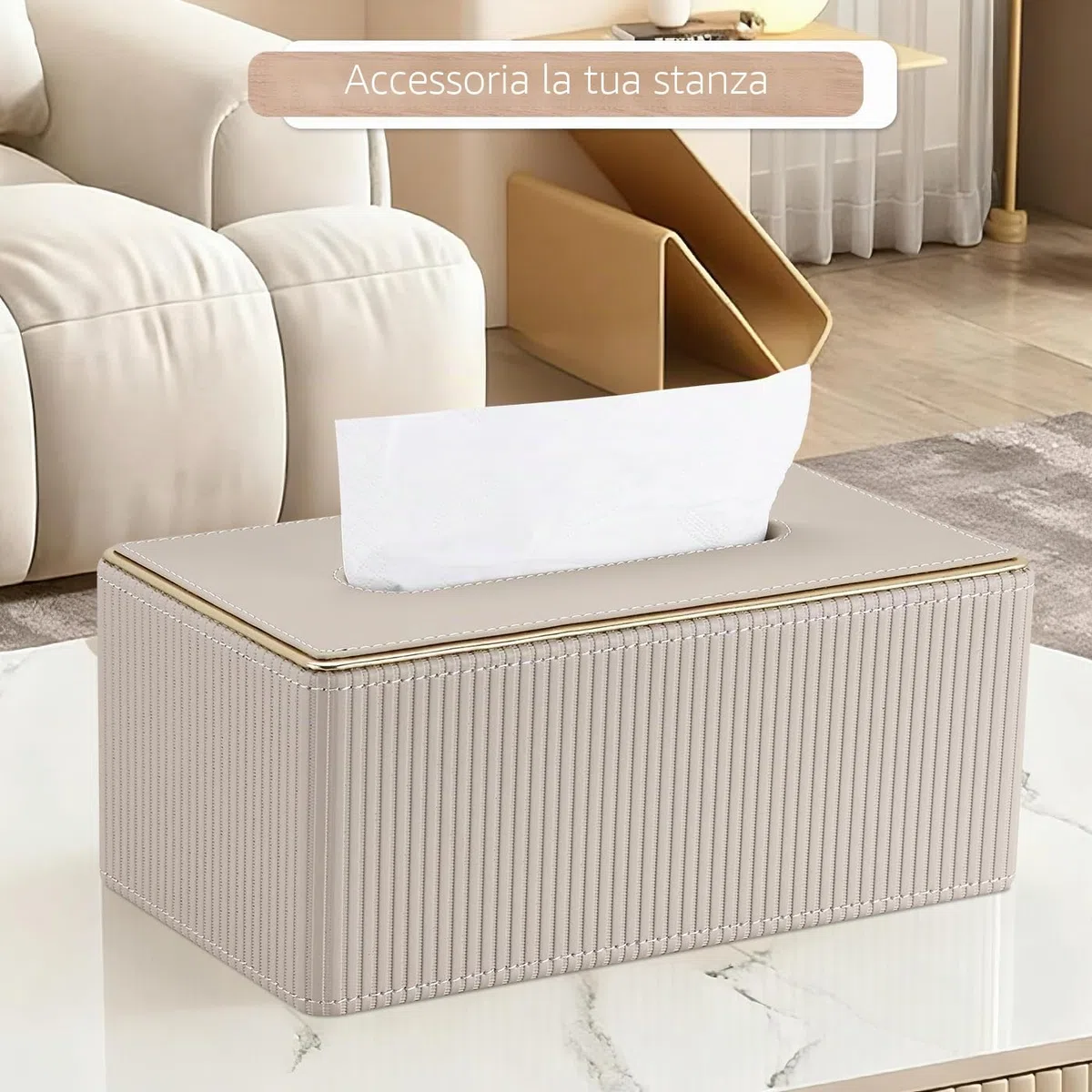 GORESE Porta Fazzoletti,Scatola per Fazzoletti in Pelle Dispenser per Fazzoletti Tissue Box per Ufficio, Casa,Bagno,Auto(Beige)