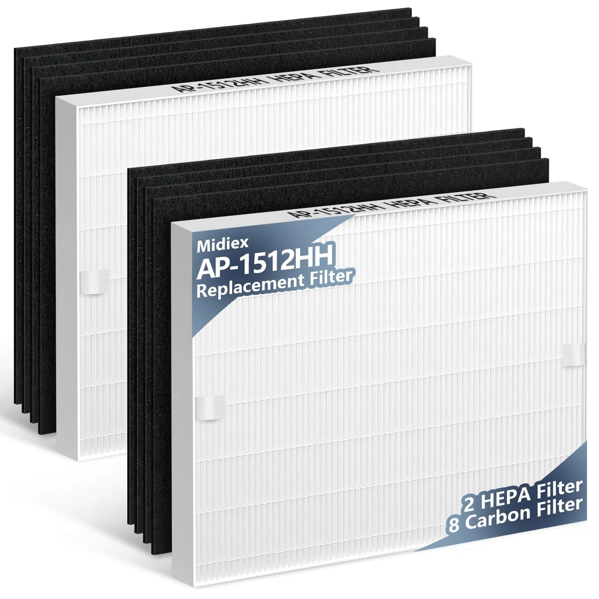 AP-1512HH Filtro di ricambio compatibile con purificatore d'aria Coway Airmega AP-1512HH, filtro di ricambio H13 True AP1512hh, 2 filtri True HEPA + 8 filtri a carbone attivo