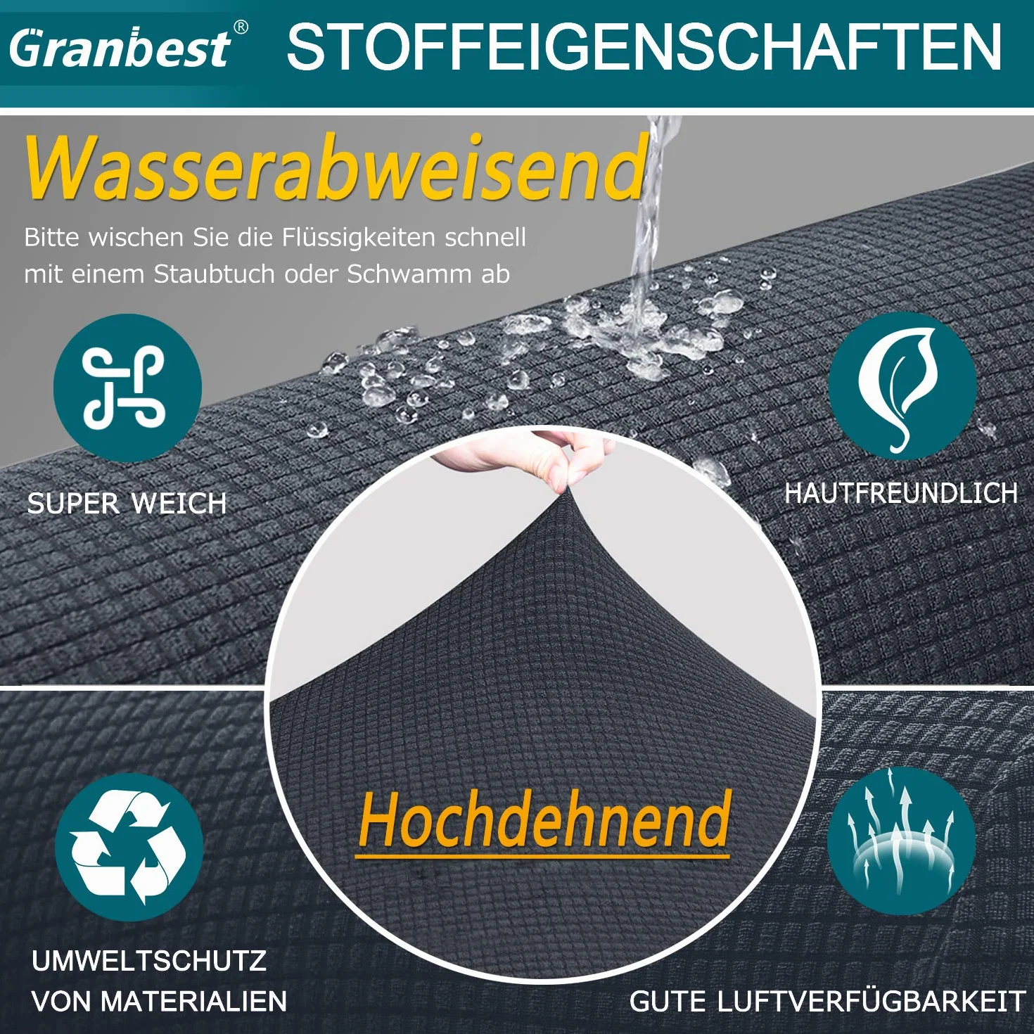 Granbest Copridivano elasticizzato, idrorepellente, 1 pezzo, in spandex, jacquard, con gommapiuma antiscivolo (3 posti, grigio)