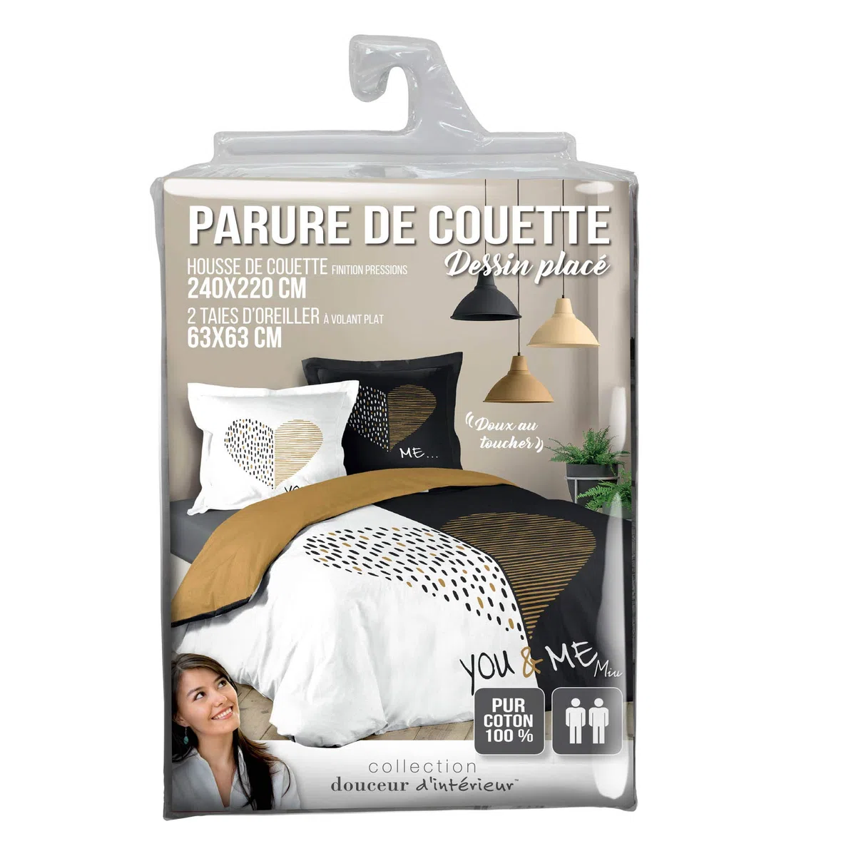 Douceur d'Intérieur, Parure 3 pezzi (240 x 220 cm) Miu, 100% cotone