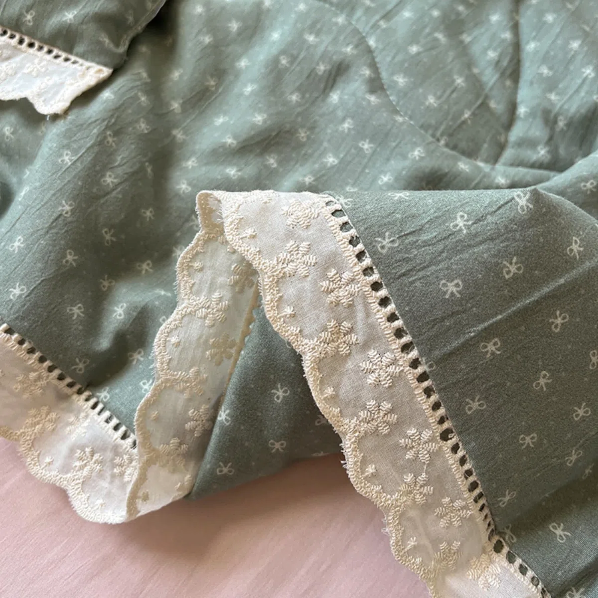 Odot Trapunta Piumino Estivo Reversibile, 4,5 Tog Cotone Trapuntino Copriletto Leggera Primaverile Coperta Trapuntatura Morbido per Letto Matrimoniale (Pois verde salvia,200 * 230cm)