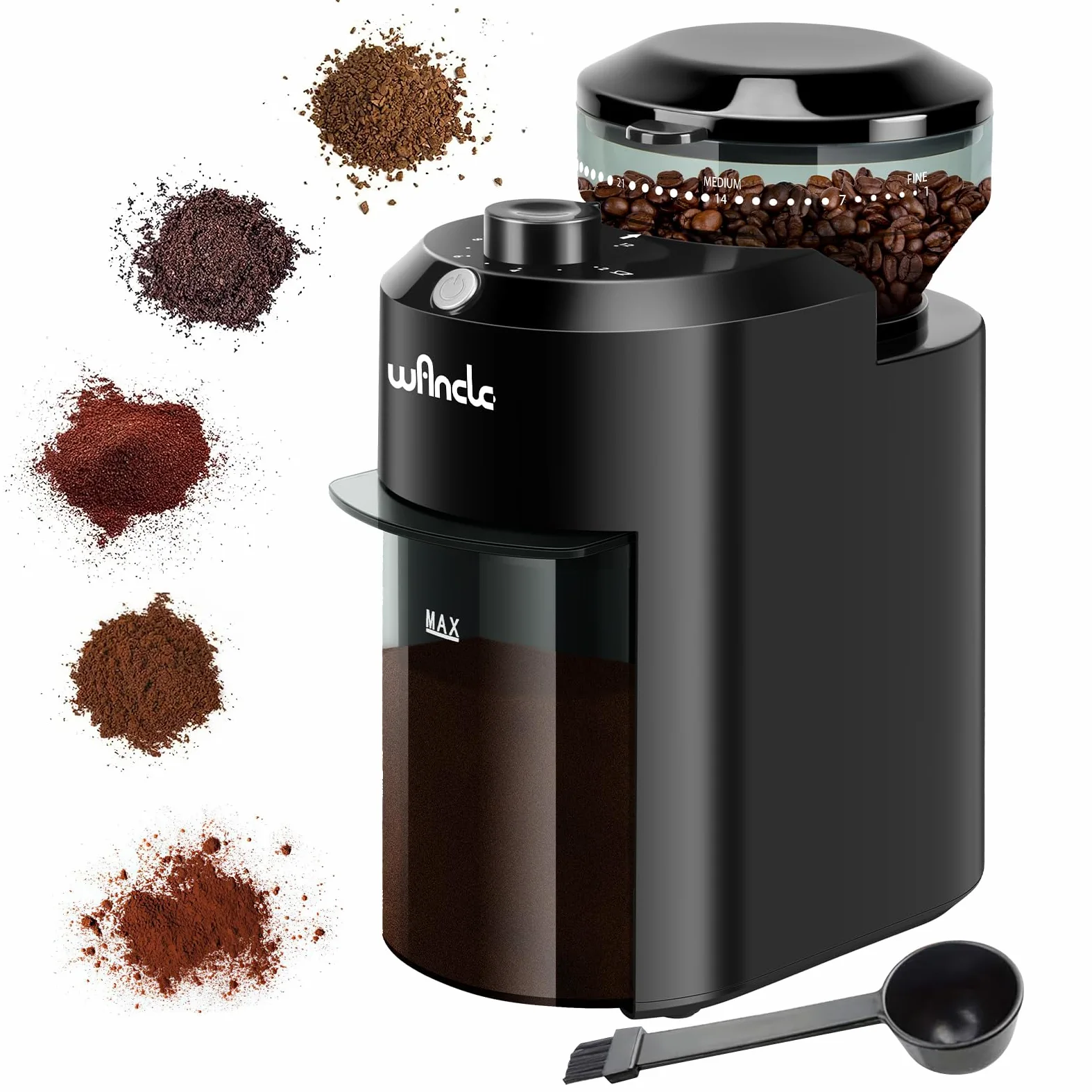 Macinacaffè, Macinacaffè Elettrico Wancle, Macinino Regolabile per Chicchi di Caffè, con 28 Impostazioni di Macinatura Precise per 12 Tazze, 220V
