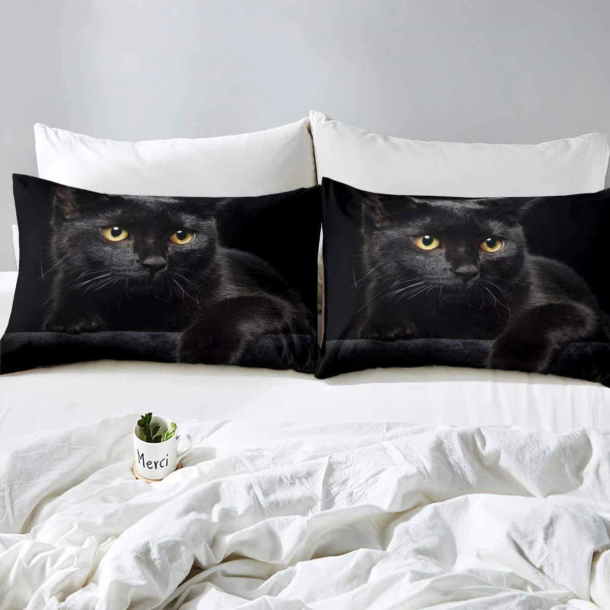 Loussiesd Set di biancheria da letto con motivo gatto, set copripiumino per bambini, motivo gattini carini, in microfibra leggera, decorazione gatto nero misterioso, misura king size
