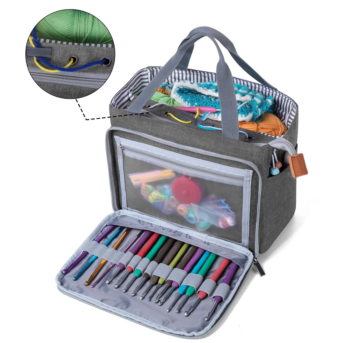 Luxja Borsa Portalavoro Uncinetto, Borsa Maglia, Filati per Matasse, Porta Uncinetti, Ferri Maglia, Accessori Piccoli, Grigio