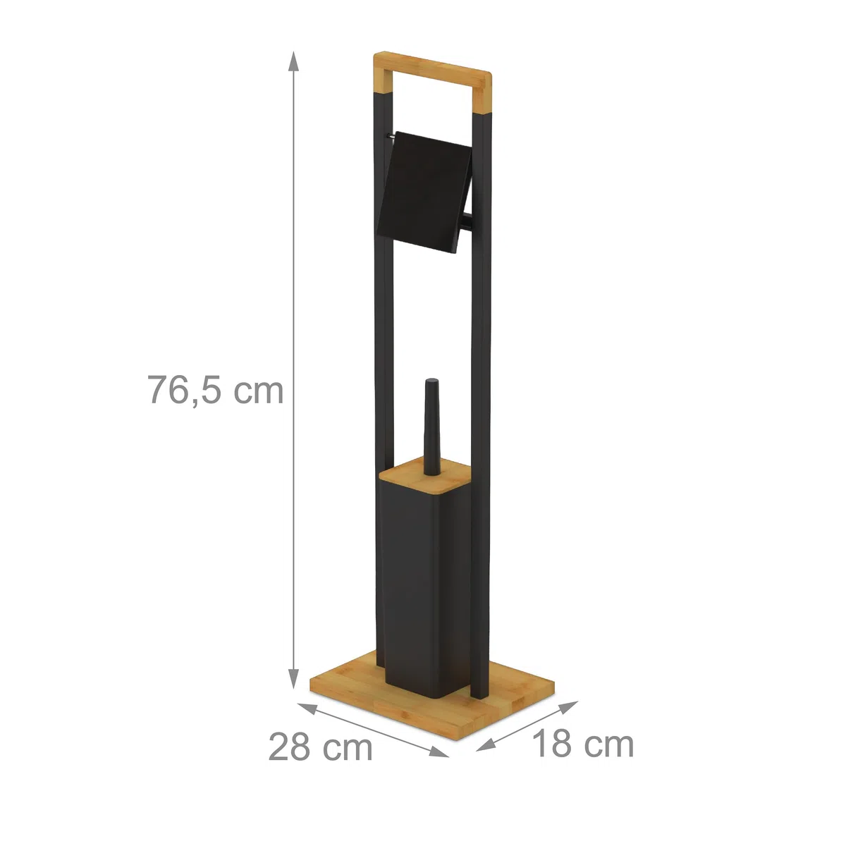 Set da Bagno Relaxdays, bambù, Porta Carta igienica, scopino con portascopino, 76,5x28x18 cm, Nero