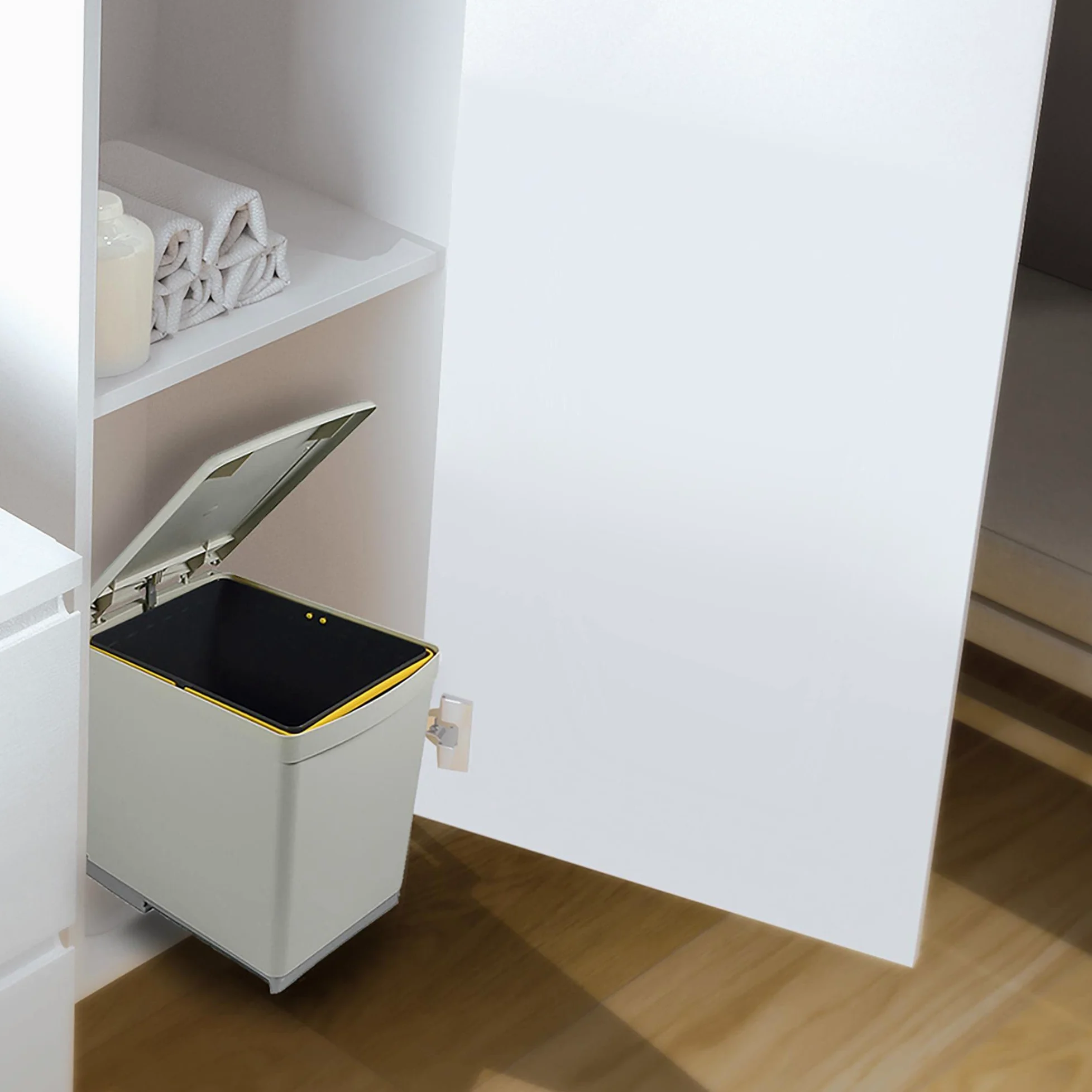 Emuca 8906621 - Pattumiera per riciclaggio, fissaggio inferiore e estrazione manuale, con 1 contenitore da 16 litri e coperchio automatico
