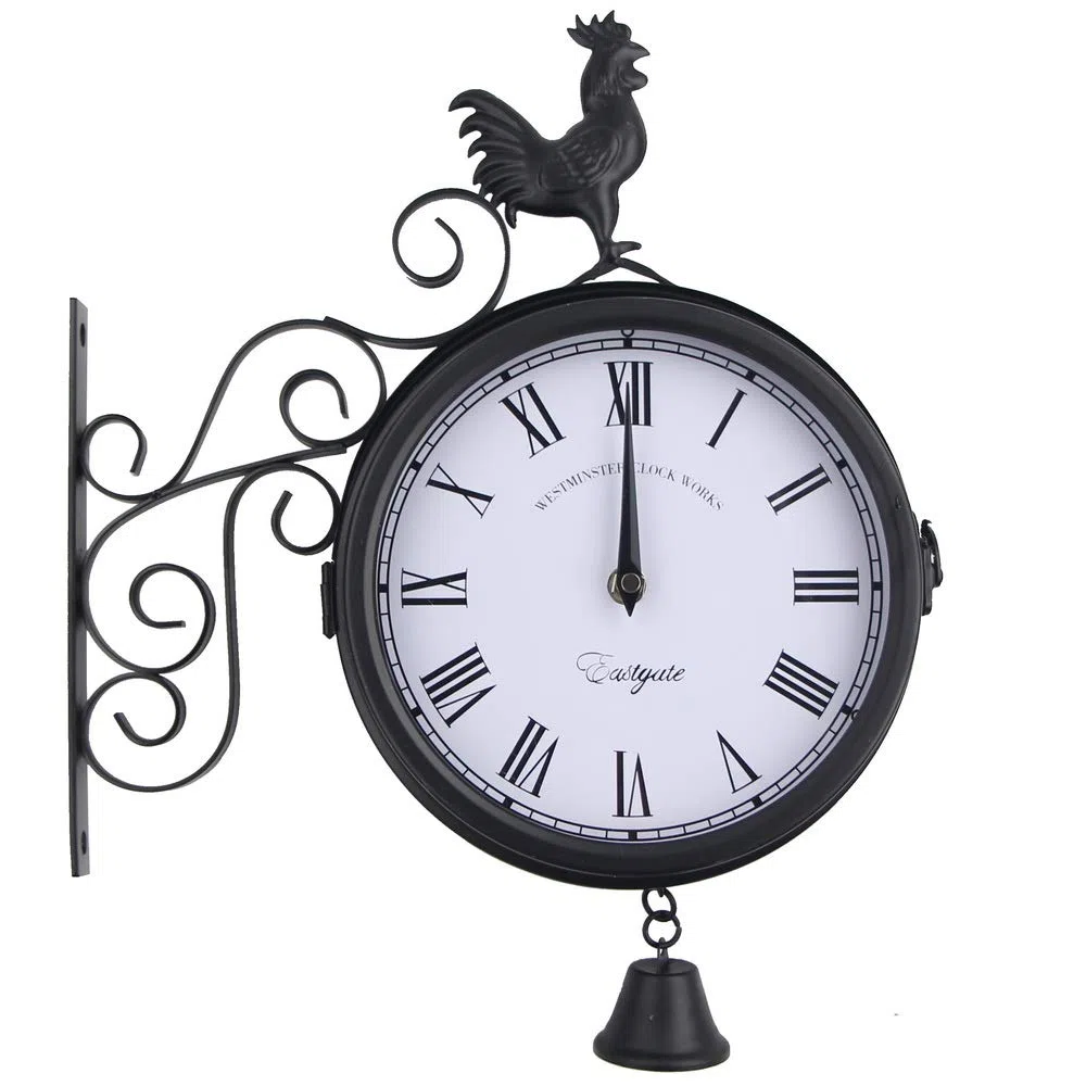 Timelike, orologio rotondo da parete in ferro battuto effetto antico, da appendere alla parete, con doppio lato, da appendere alla parete con scorrimento laterale, decorazione da parete (nero)