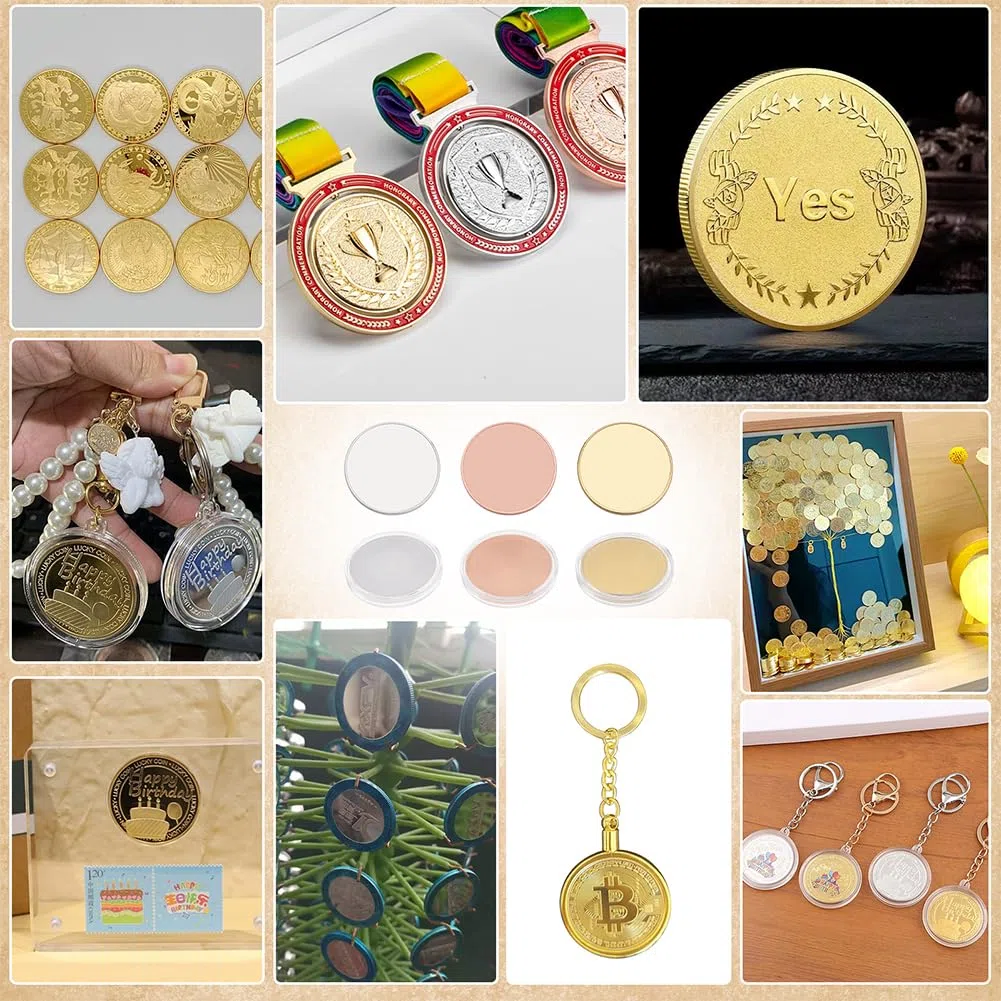 NBEADS 15 pz Monete Sfida In Ottone Vuote, 3 colori Filettati con Bordo Da 4.5cm con Scatola di Protezione In Plastica Mo o Incisibile Al per Fai Da Te Collezione Commemorativa