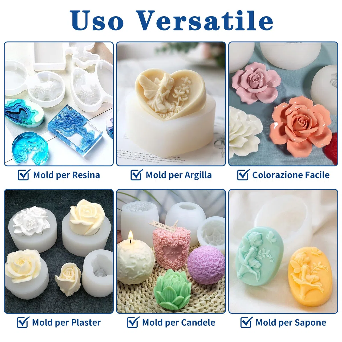 Silicone per Stampi 20A,1,25KG Trasparente Silicone Liquido Mescolamento 1:1 Rapida Cura Gomma Siliconica per Stampi,DIY Sapone Artigianale,Candele,Stampi per Resina